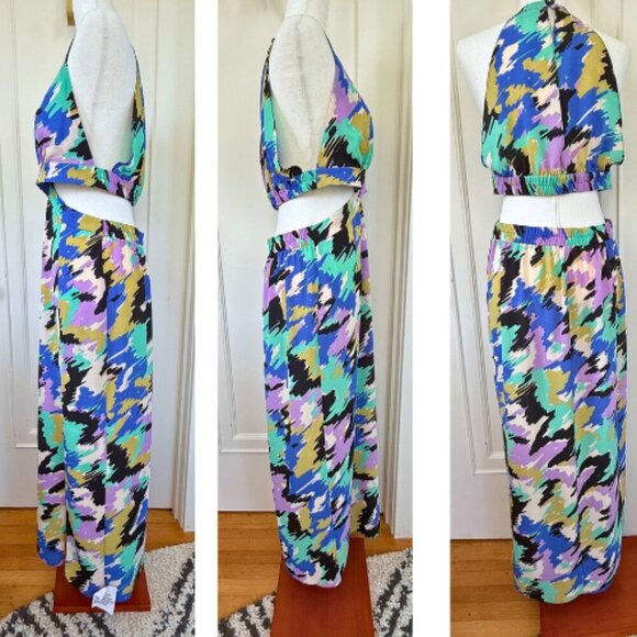 ASOS Halter Neck Cut Out Midi Dress in Bright Multi-Colored Sketch Print Size 10 - Picture 5 of 9